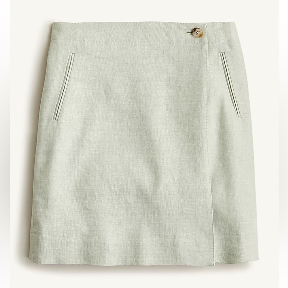 j.crew green stretch wrap skirt in linen blend 6